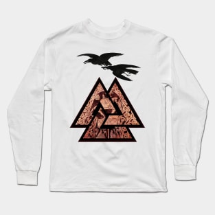 VALKNUT VIKING SYMBOL,ODIN HORSEBACK AND TWO RAVENS FLYING Long Sleeve T-Shirt